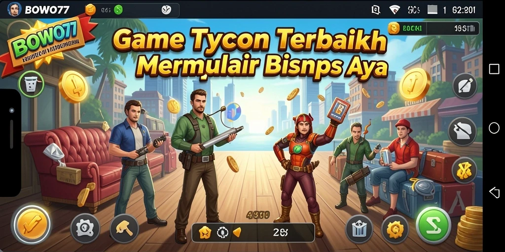 Screenshot gameplay BOWO77 menampilkan momen strategis dalam pengelolaan bisnis.