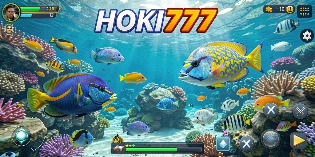 Gameplay seru HOKI777 menunjukkan aksi menangkap ikan.
