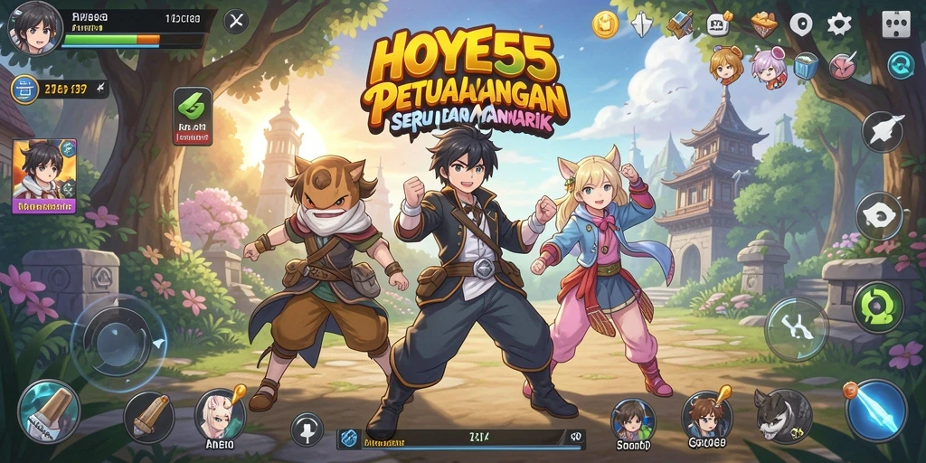 Tampilan screenshot HOYE55 menampilkan aksi karakter anime yang seru.