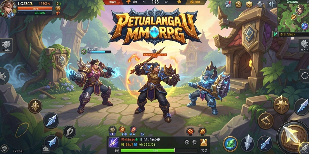 Menampilkan aksi seru dalam pertempuran MMORPG.