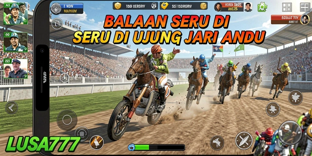 Tangkapan layar gameplay LUSA777 menampilkan aksi balap cepat dan kendaraan beragam.