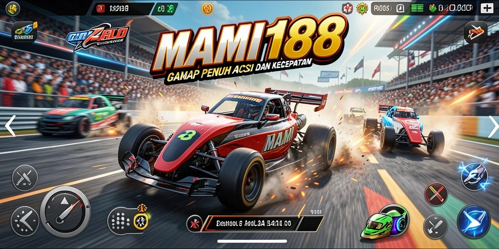 Screenshot MAMI188 menunjukkan aksi balap seru di lintasan yang menantang.