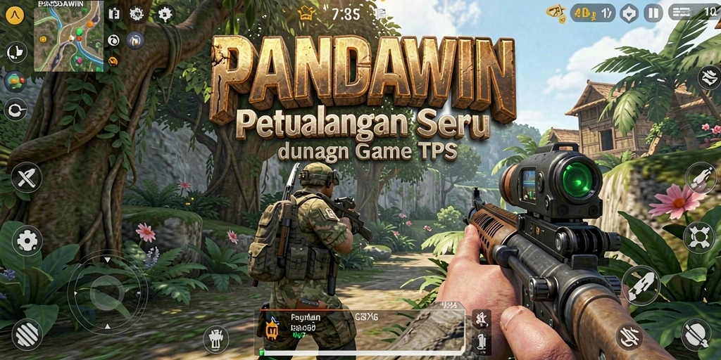 Screenshot utama PANDAWIN menampilkan aksi seru dalam gameplay TPS.