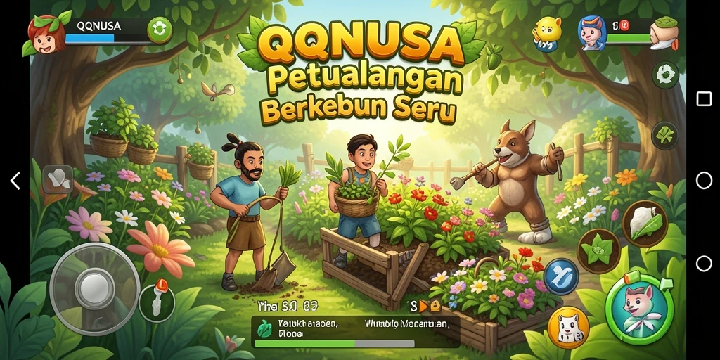Screenshot gameplay menampilkan kebun yang rimbun dan hewan ternak.