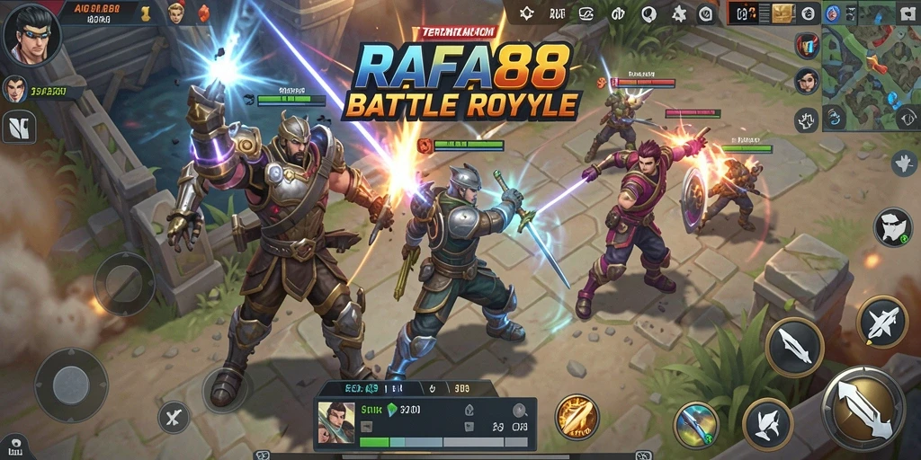 Screenshot gameplay RAFA88 dengan aksi seru di arena Battle Royale.