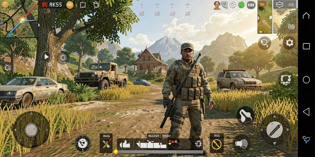 Screenshot menampilkan gameplay RK55 yang mendalam dan interaktif.