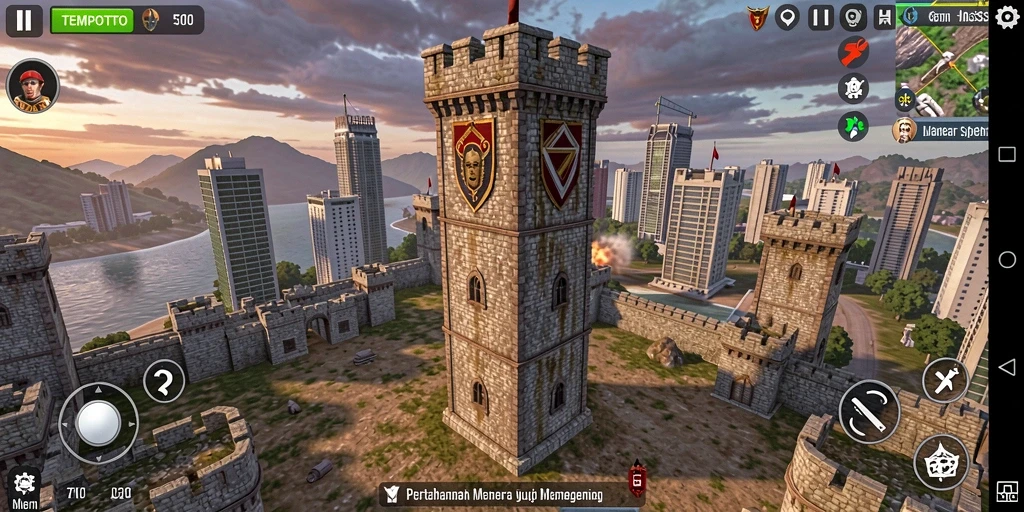 Screenshot TEMPOTOTO menampilkan aksi pertahanan menara yang seru.