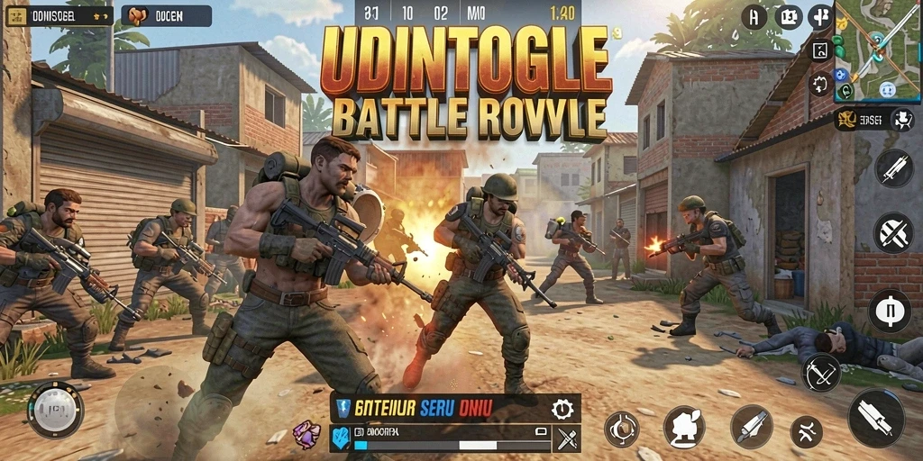 Tangkapan layar gamplay UDINTOGEL menampilkan pertempuran intens dalam Battle Royale.