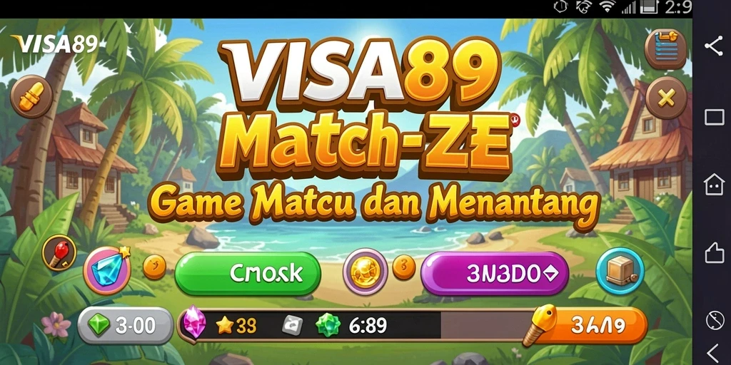 Screenshot menunjukkan gameplay seru di VISA89 dengan permata berwarna-warni.