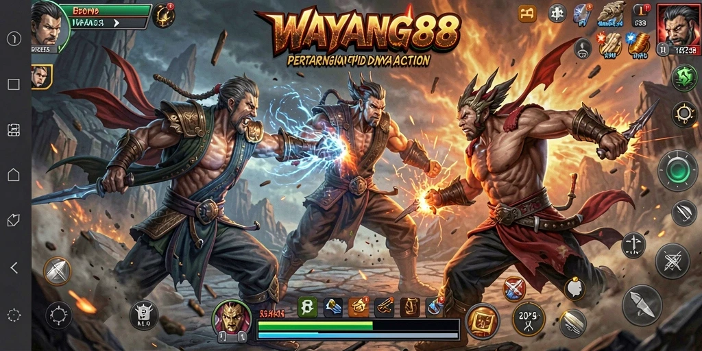 Tampilan gameplay seru di WAYANG88 dengan aksi pertarungan yang mendebarkan.
