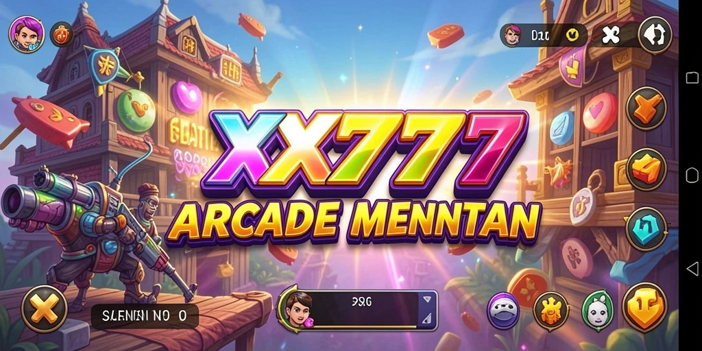 Screenshot utama XXX777 menampilkan karakter beraksi di dalam gameplay Arcade yang seru.